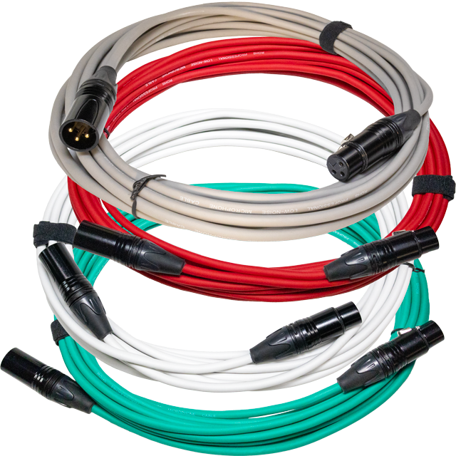 4&times; 25ft XLR Microphone Cables (Gray, Green, Red, White) &ndash; Hand-Made in the USA